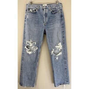 AGOLDE 90's Jean Women's 31 (fits 34x28) High Rise Straight Leg Ripped Denim